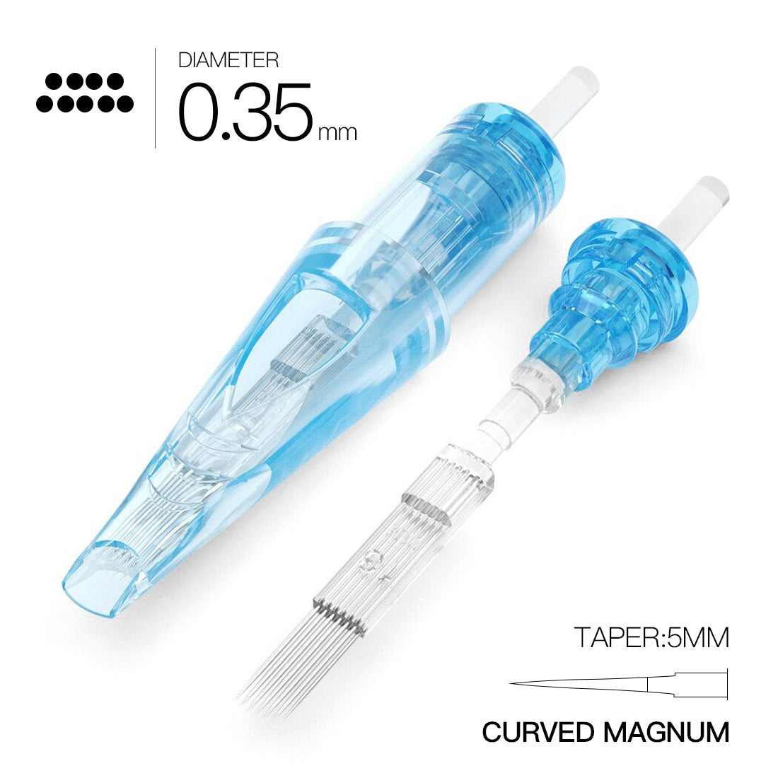 WJX Tattoo-Patronen – Nr. 12 Durchmesser 0,35 mm 5 mm Verjüngung (RM-1) Gebogenes Magnum – Schachtel mit 20 Stück