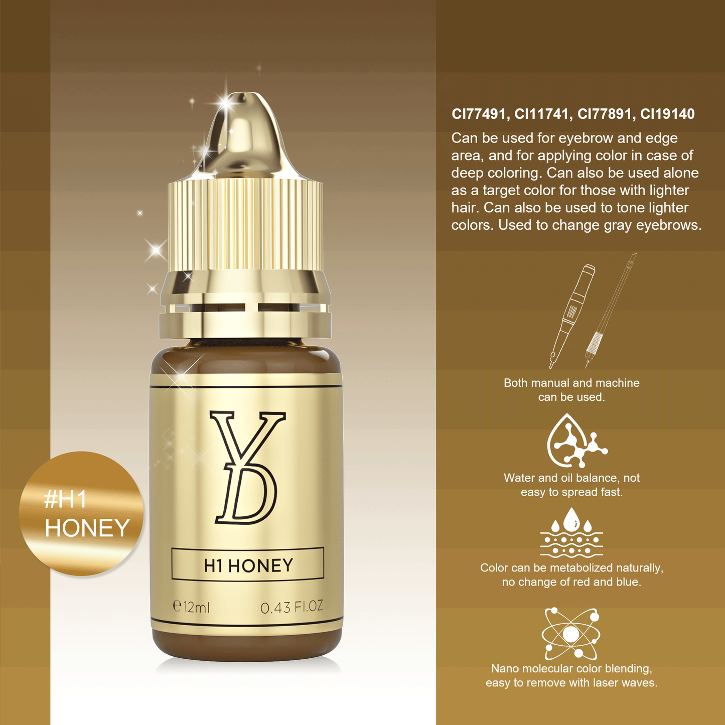 YD Brow HY Pigment 12ml/Bottle Gold Cap