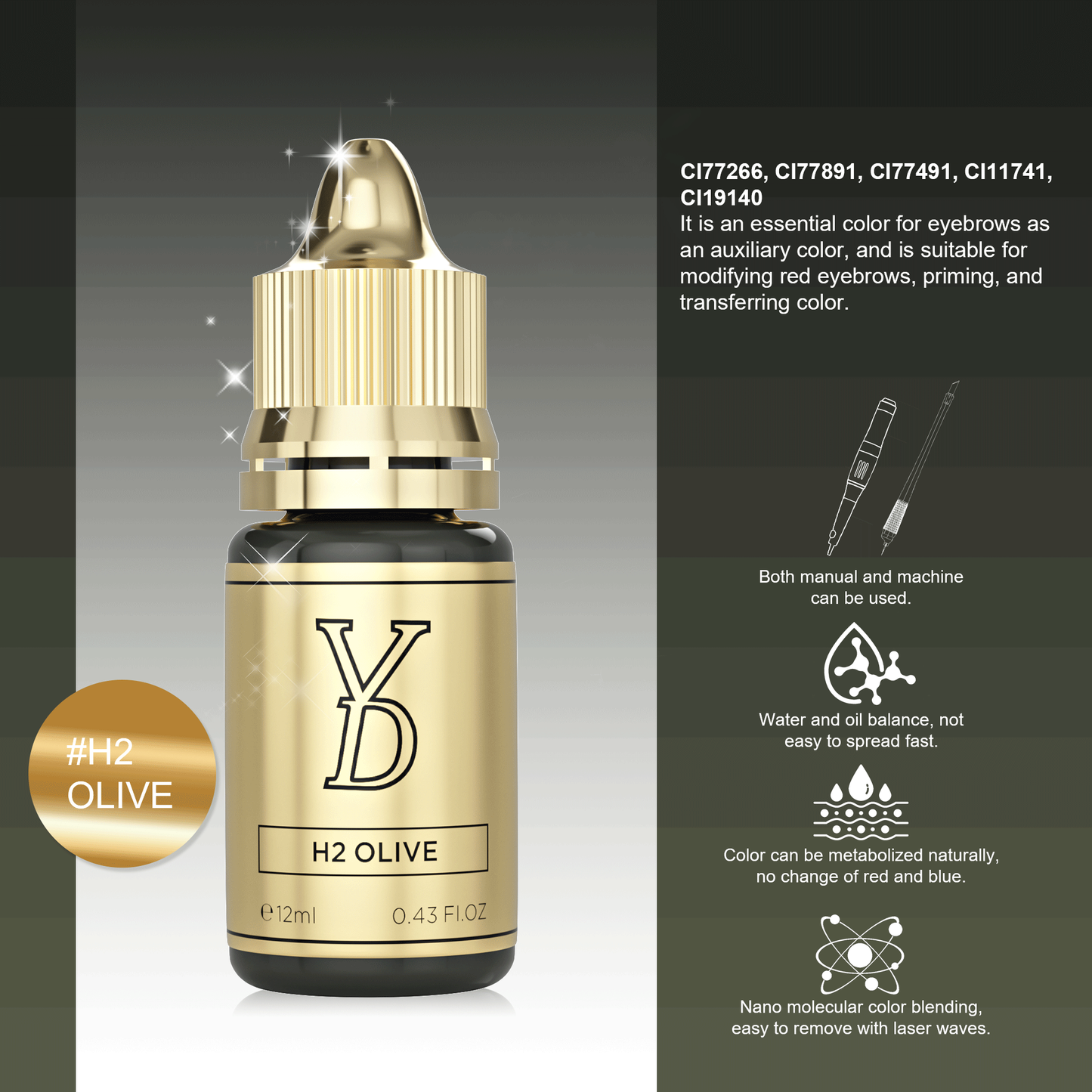 YD Brow HY Pigment 12ml/Bottle Gold Cap