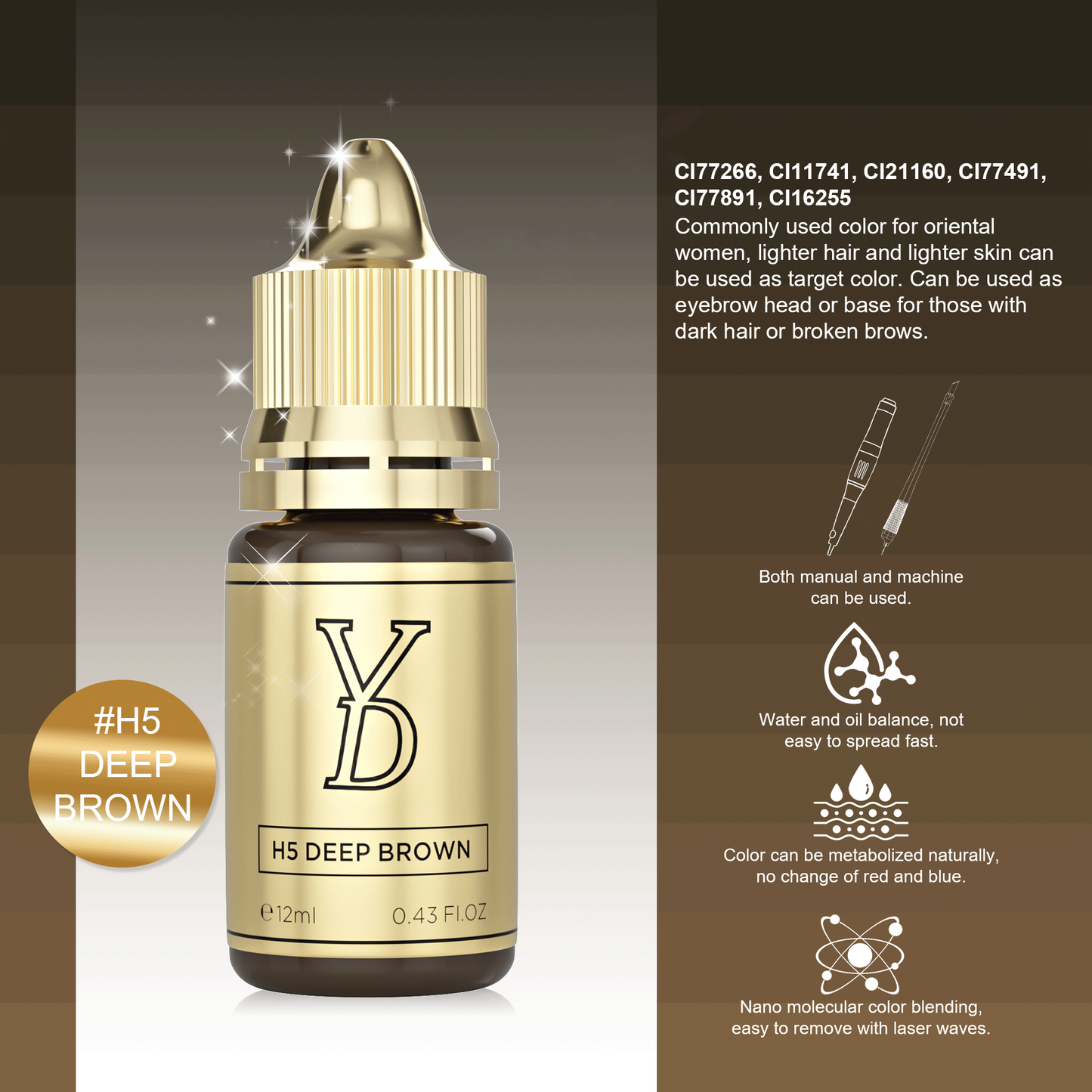 YD Brow HY Pigment 12ml/Bottle Gold Cap