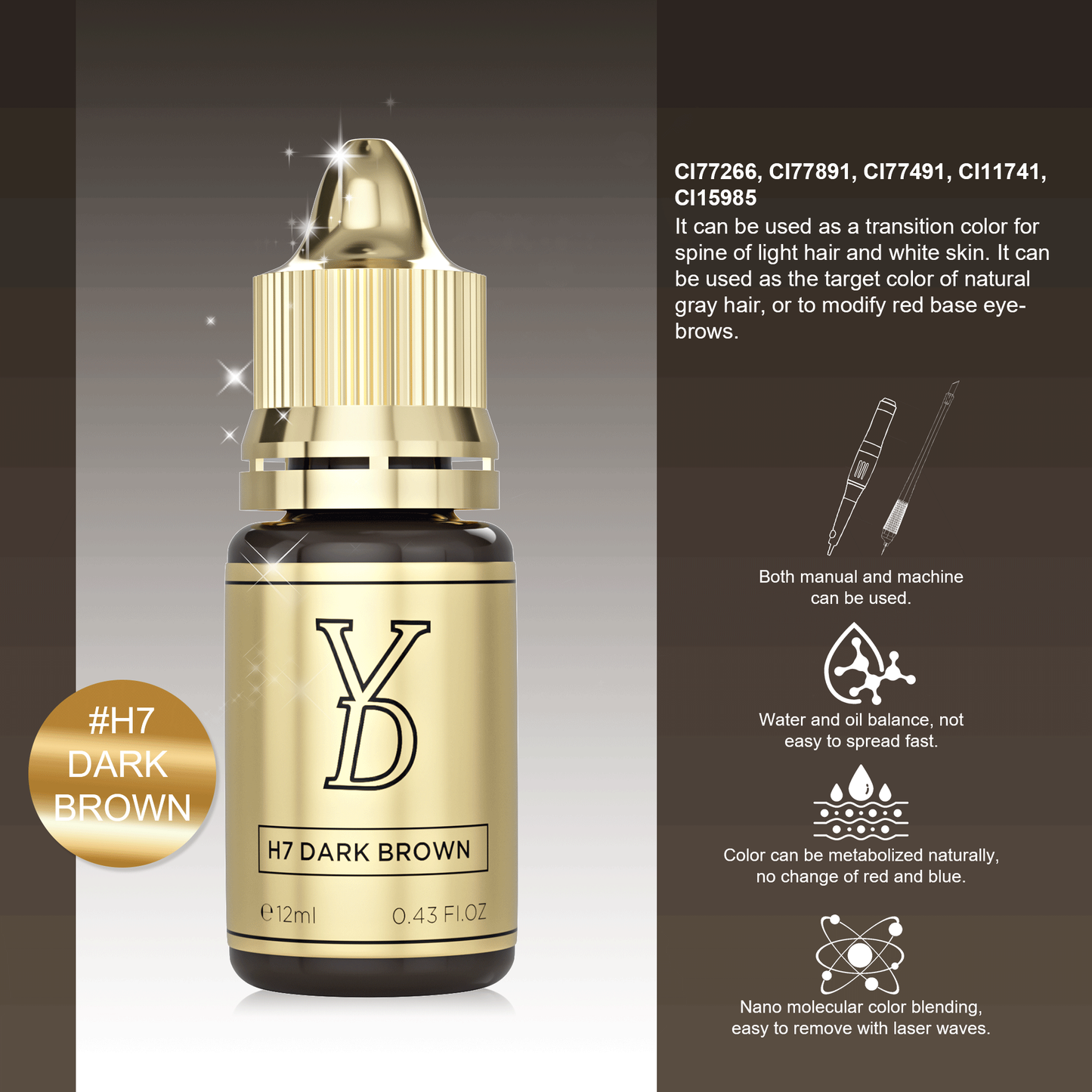 YD Brow HY Pigment 12ml/Bottle Gold Cap