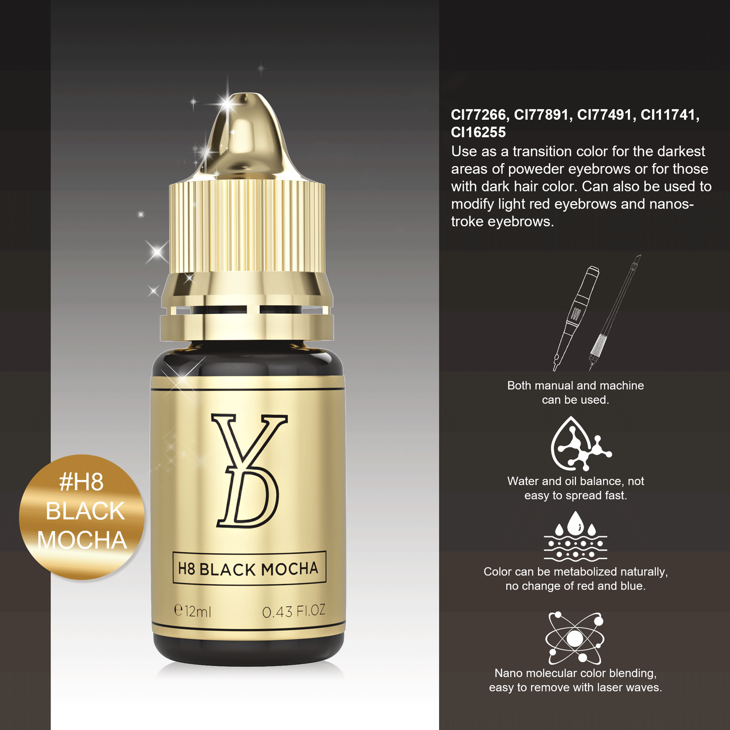 YD Brow HY Pigment 12ml/Bottle Gold Cap