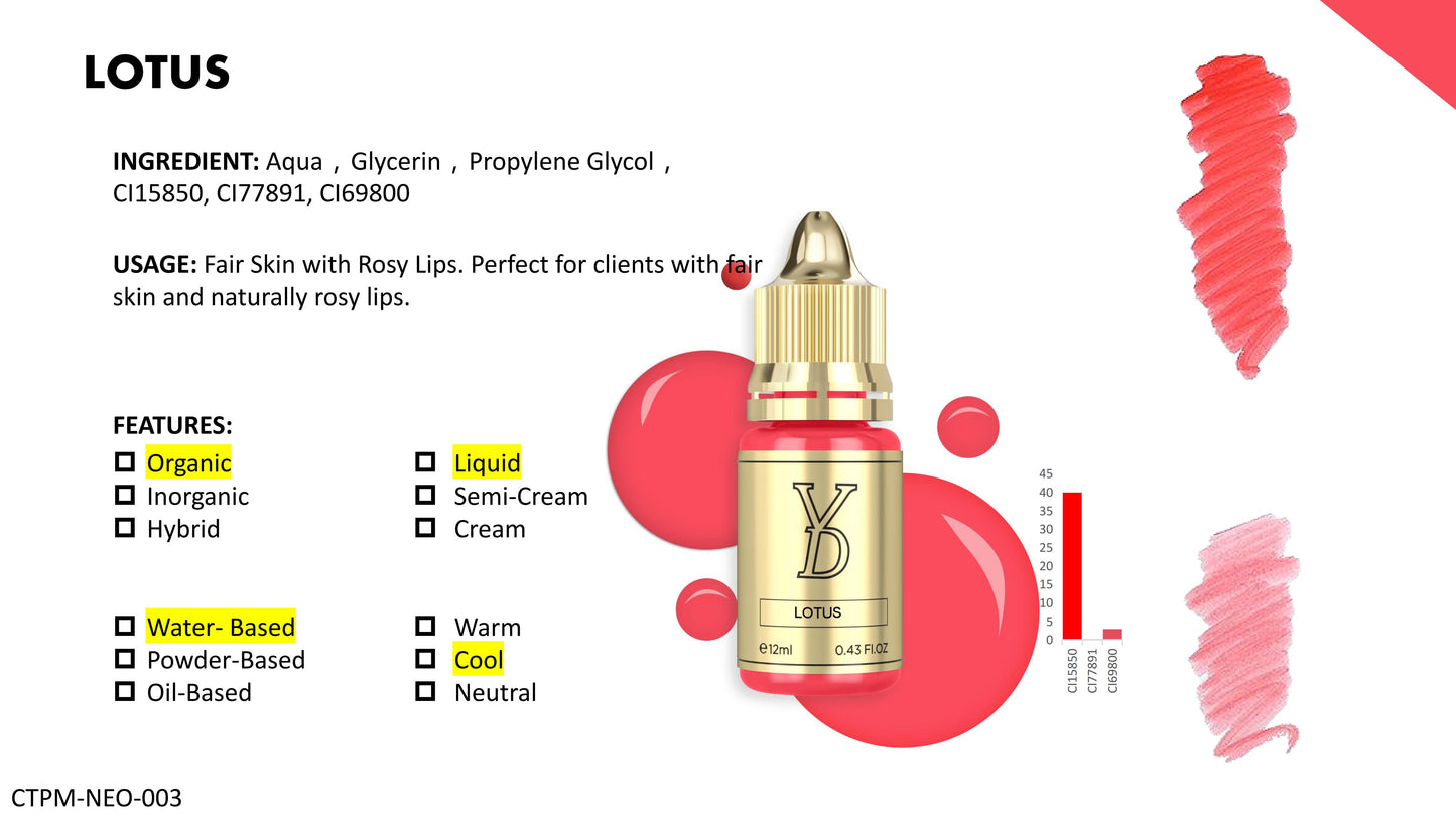 YD Lip Neo Pigment Collection for Machine Use Only 12ml/Bottle Gold Cap