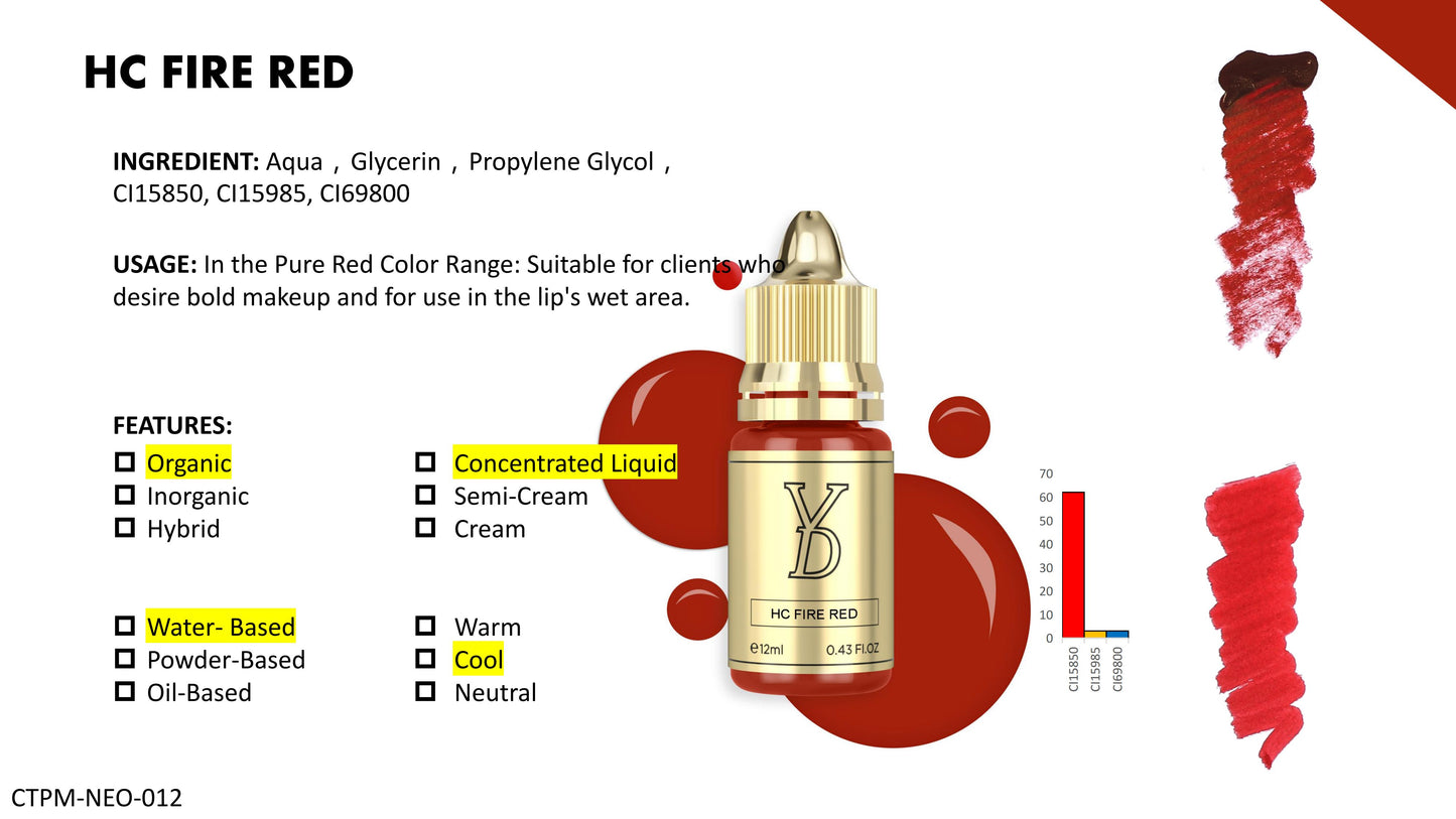 YD Lip Neo Pigment Collection for Machine Use Only 12ml/Bottle Gold Cap