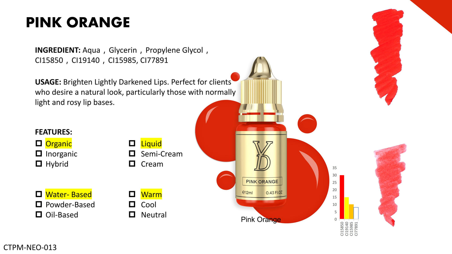YD Lip Neo Pigment Collection for Machine Use Only 12ml/Bottle Gold Cap