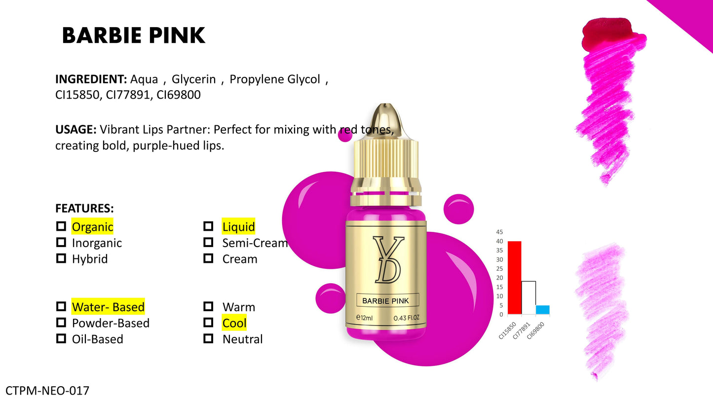 YD Lip Neo Pigment Collection for Machine Use Only 12ml/Bottle Gold Cap