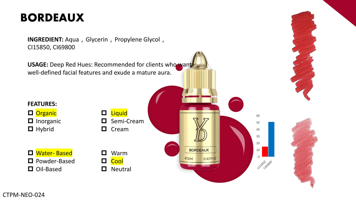 YD Lip Neo Pigment Collection for Machine Use Only 12ml/Bottle Gold Cap