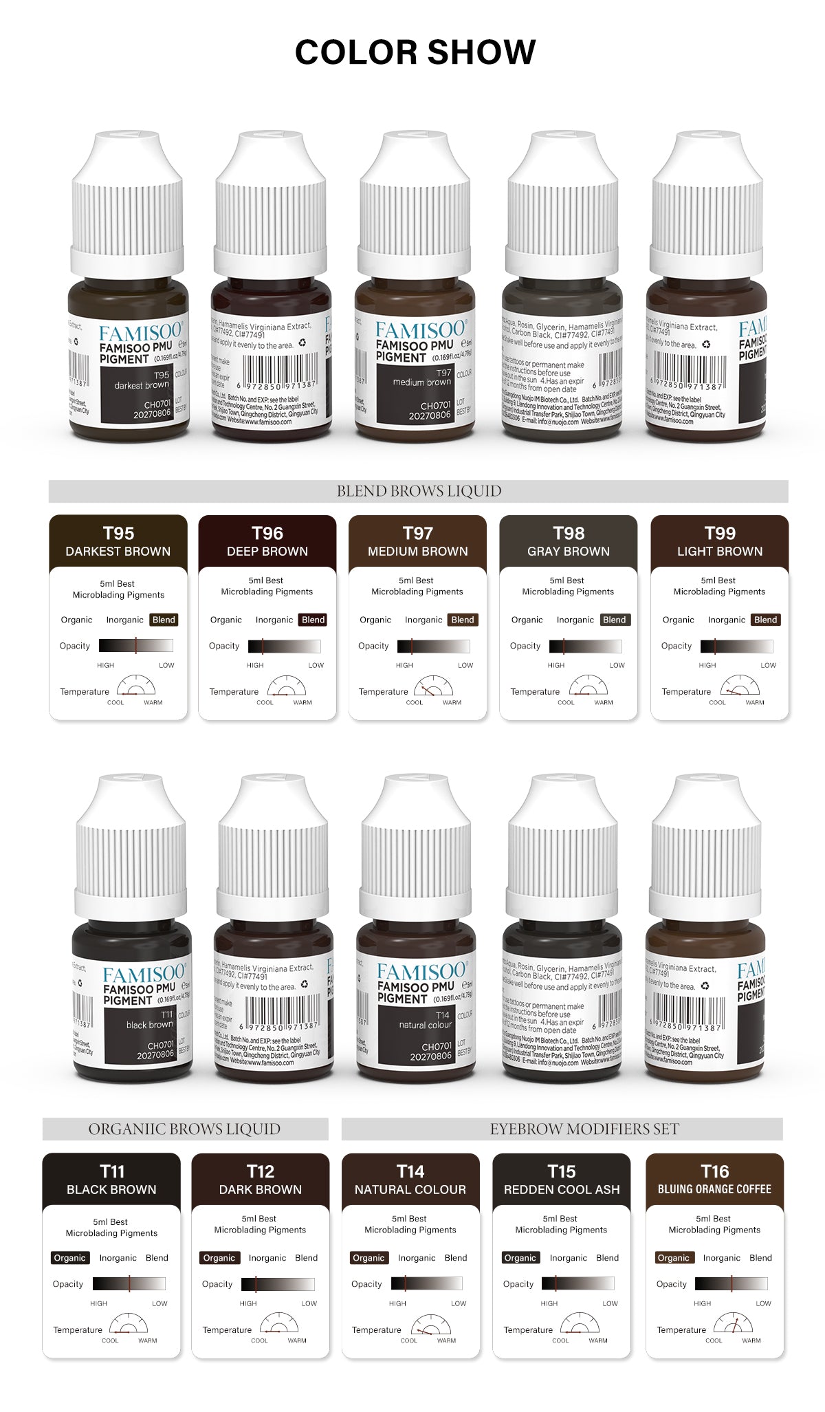 FAMISOO 5ML PMU Eyebrow Pigments – Professional Brow Tattoo & Correction Inks