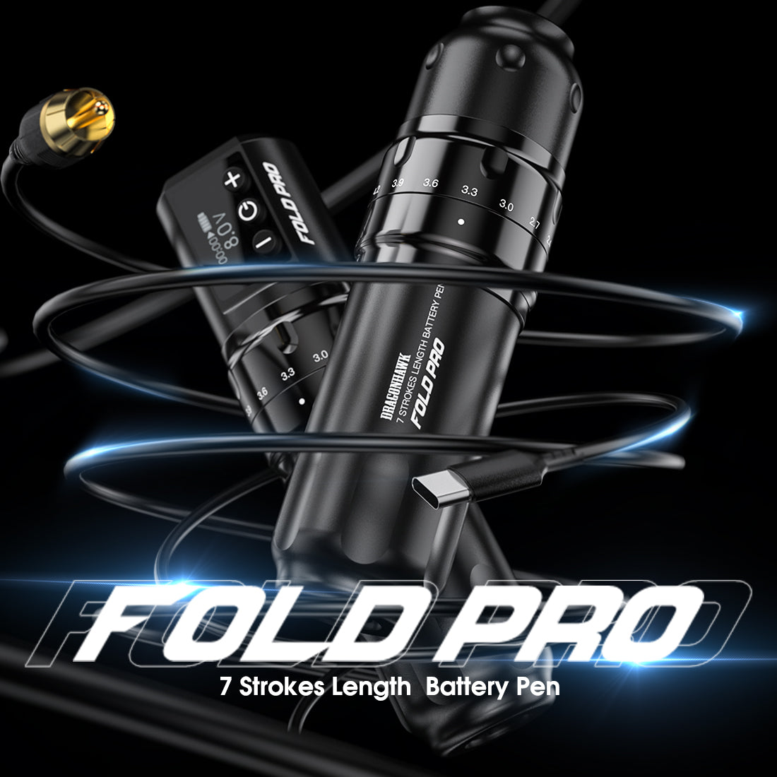Máquina de tatuaje inalámbrica Dragonhawk Fold Pro PMU con 7 longitudes de trazo - Envío gratuito