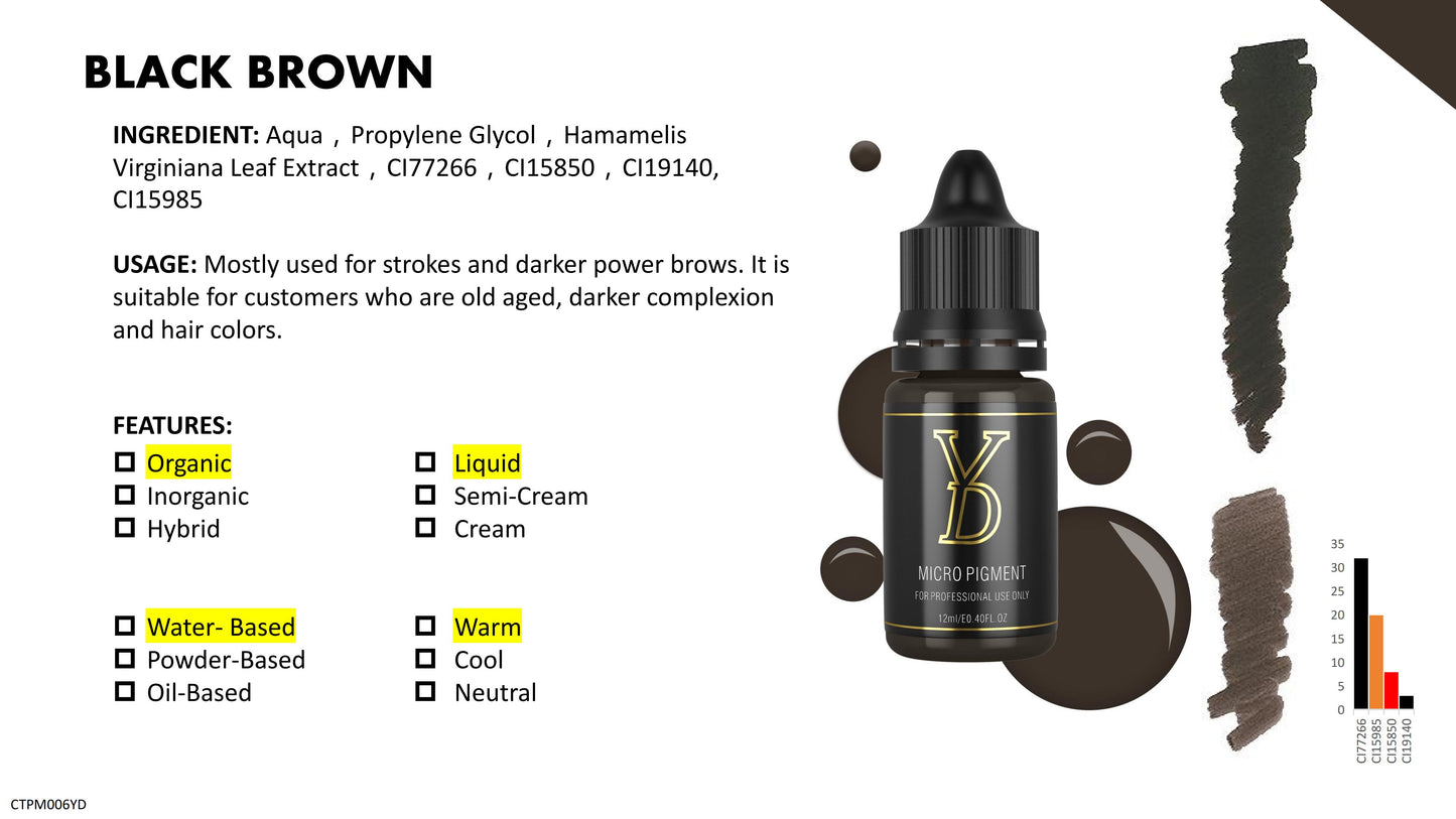 Pigmento líquido orgánico YD PMU de 12 ml con tapa negra