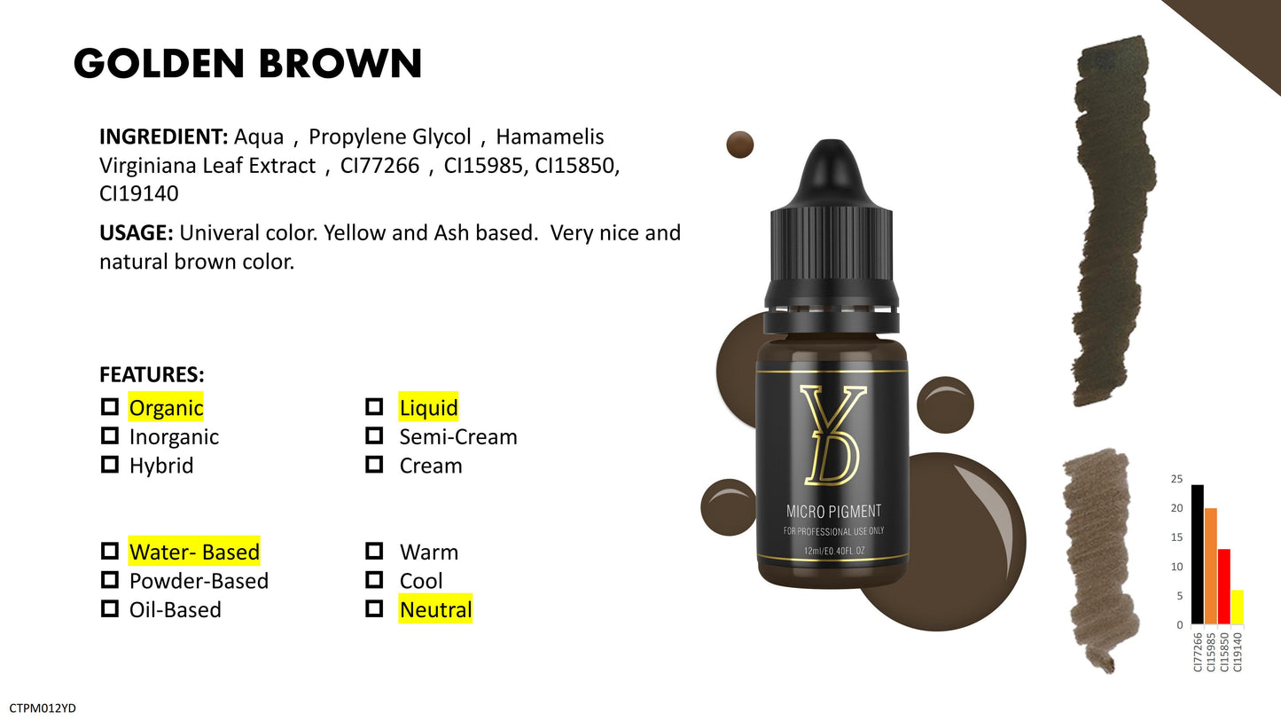 Pigmento líquido orgánico YD PMU de 12 ml con tapa negra