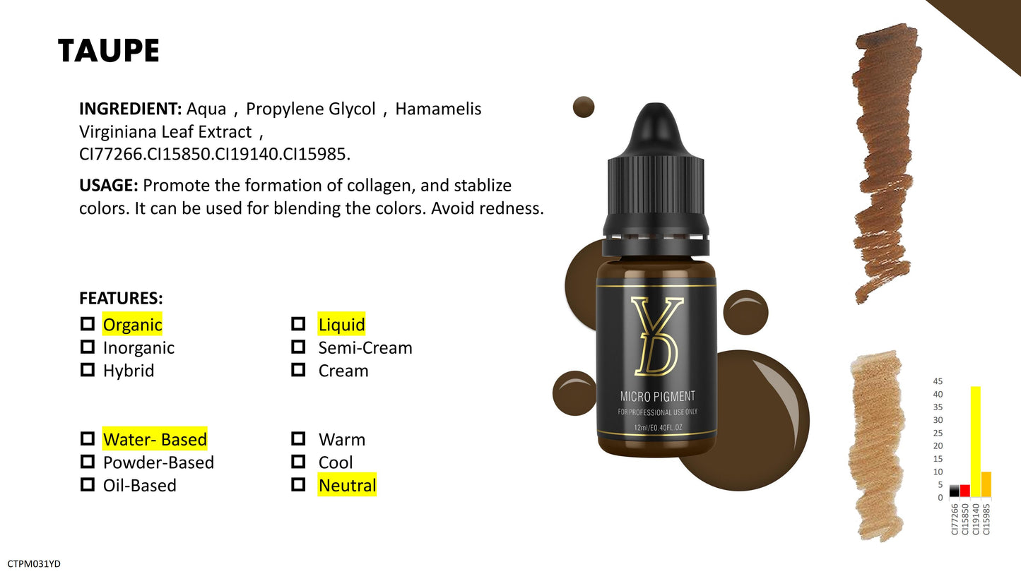 Pigmento líquido orgánico YD PMU de 12 ml con tapa negra