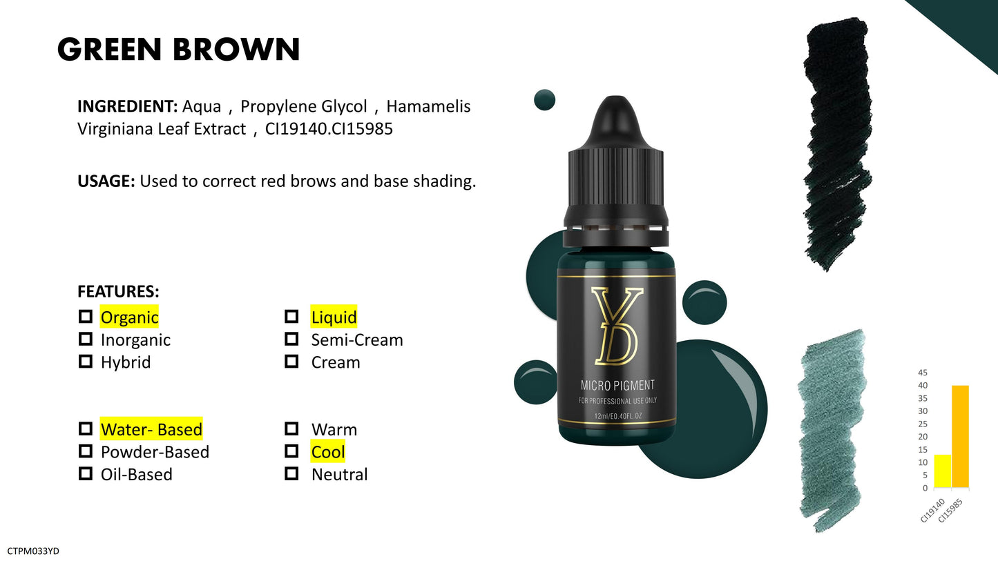 Pigmento líquido orgánico YD PMU de 12 ml con tapa negra