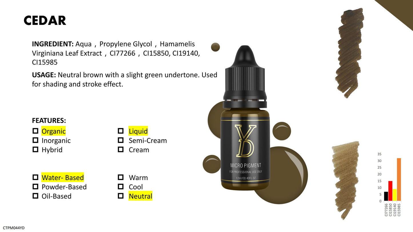 Pigmento líquido orgánico YD PMU de 12 ml con tapa negra