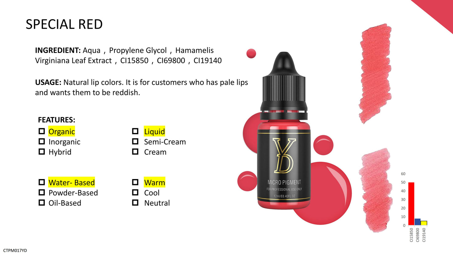 Pigmento líquido orgánico YD PMU de 12 ml con tapa negra