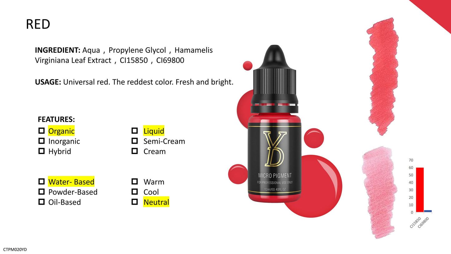 Pigmento líquido orgánico YD PMU de 12 ml con tapa negra