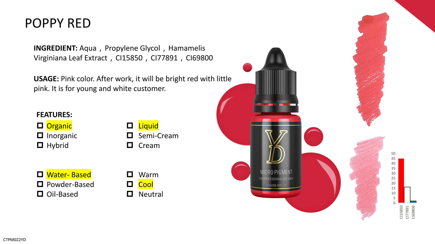 Pigmento líquido orgánico YD PMU de 12 ml con tapa negra