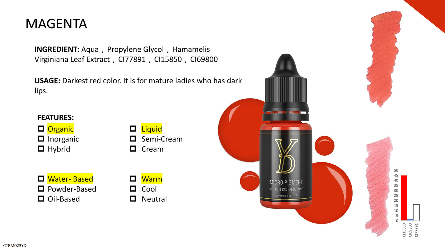 Pigmento líquido orgánico YD PMU de 12 ml con tapa negra
