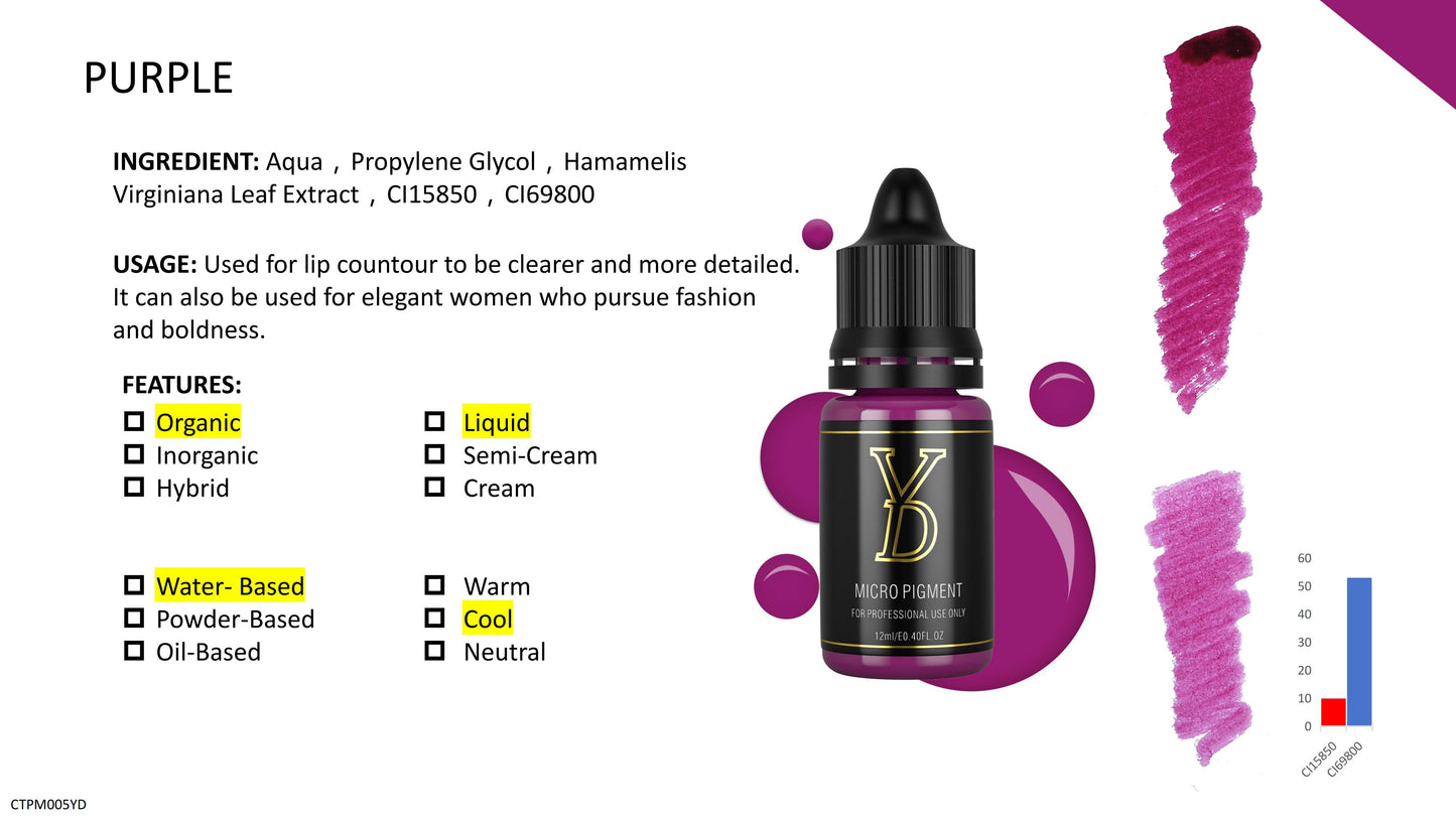 Pigmento líquido orgánico YD PMU de 12 ml con tapa negra