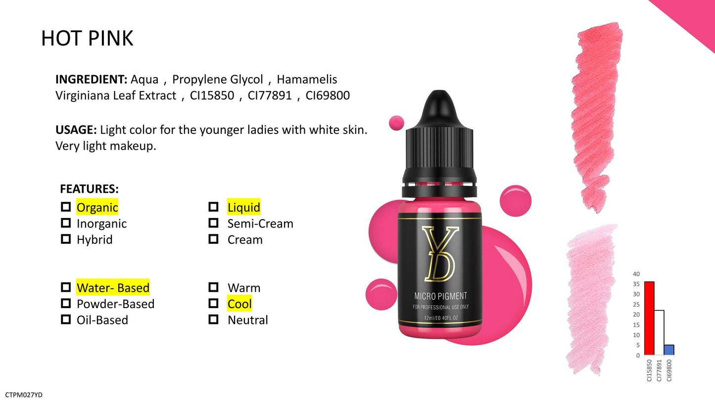 Pigmento líquido orgánico YD PMU de 12 ml con tapa negra