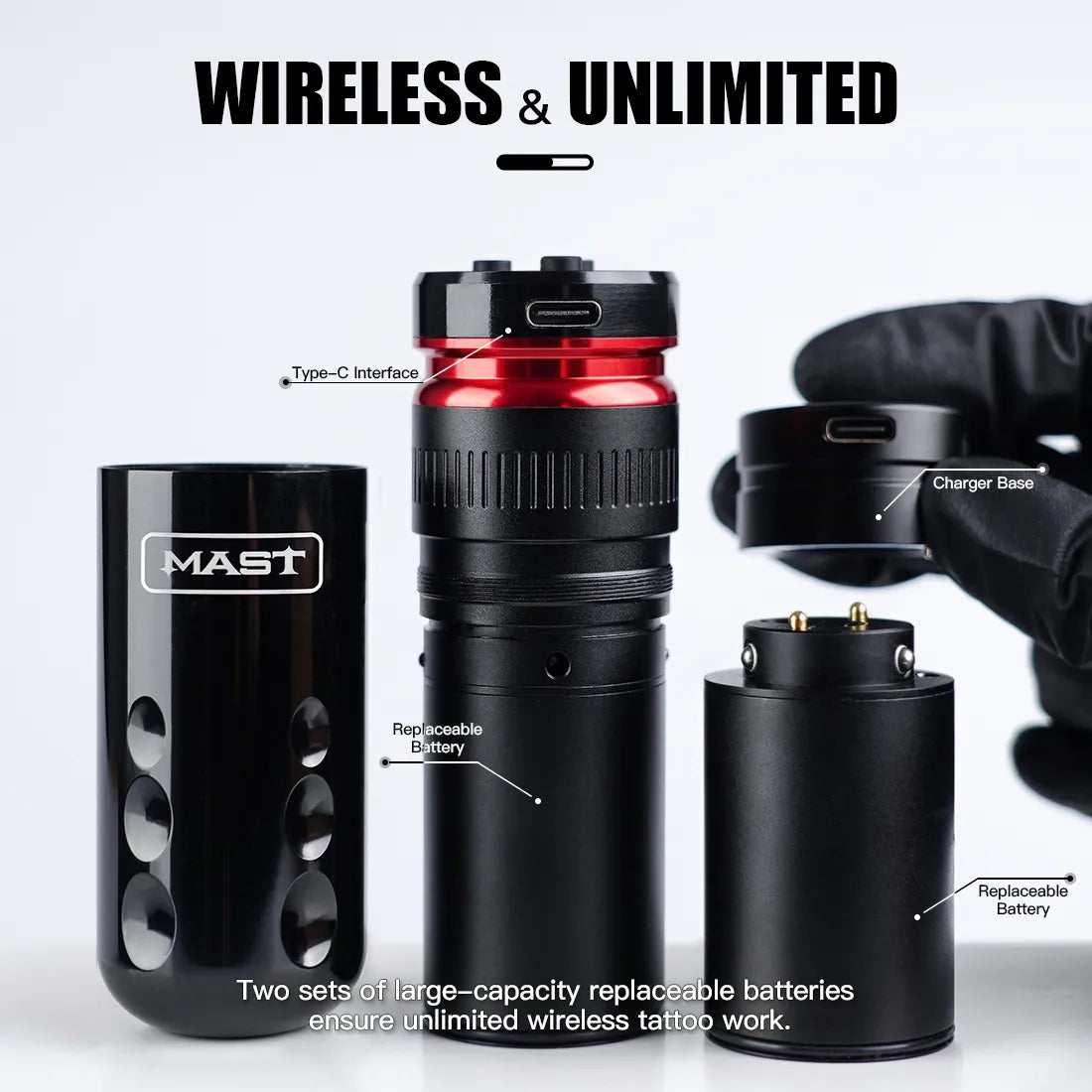 Mast Racer Wireless PMU Tattoo Pen Machine with 4.0MM Stroke and Two Replaceable Batteries - Free Shipping