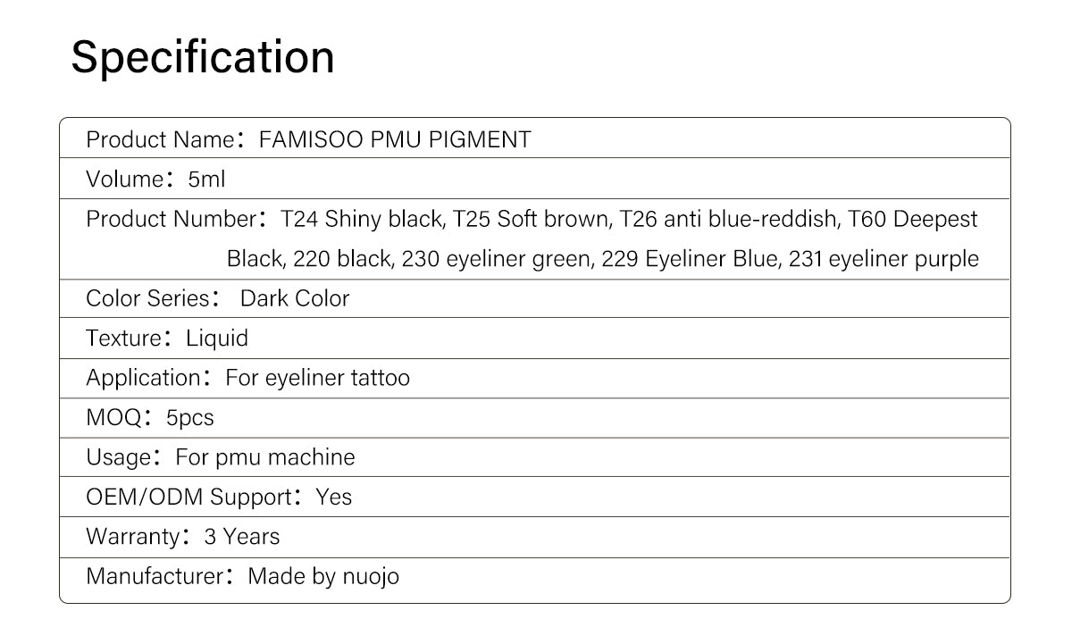 FAMISOO 5ML PMU Eyeliner Pigments – Professional Permanent Makeup Inks