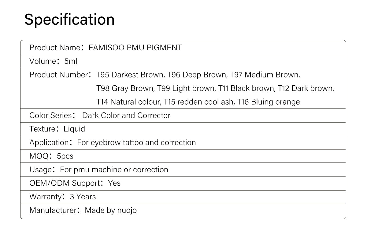 FAMISOO 5ML PMU Eyebrow Pigments – Professional Brow Tattoo & Correction Inks