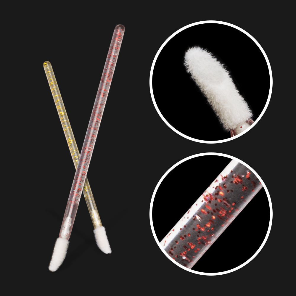 Disposable Crystal Handle Lip Brushes – 7 Colors – Portable Lip Gloss Brush and Makeup Tool - 10 Bags