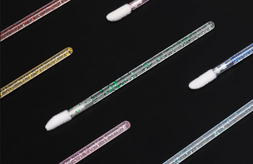 Disposable Crystal Handle Lip Brushes – 7 Colors – Portable Lip Gloss Brush and Makeup Tool - 10 Bags