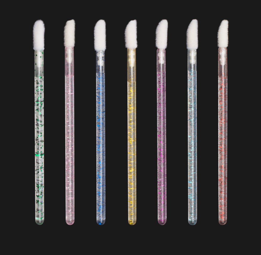 Disposable Crystal Handle Lip Brushes – 7 Colors – Portable Lip Gloss Brush and Makeup Tool - 10 Bags