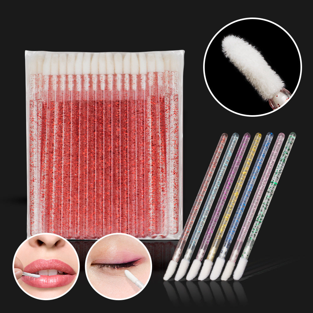 Disposable Crystal Handle Lip Brushes – 7 Colors – Portable Lip Gloss Brush and Makeup Tool - 10 Bags