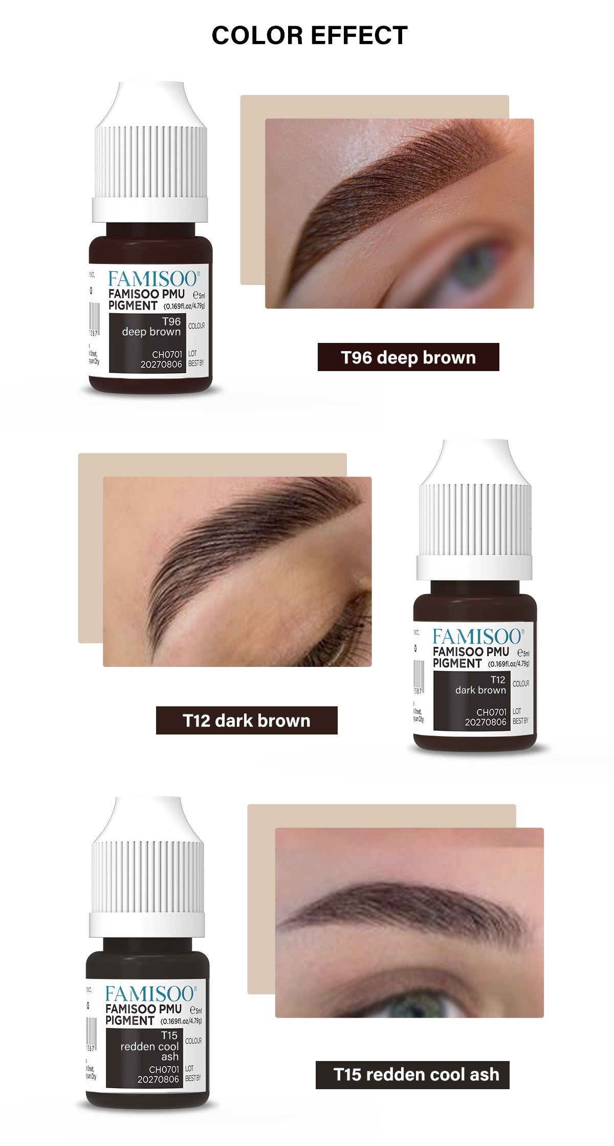 FAMISOO 5ML PMU Eyebrow Pigments – Professional Brow Tattoo & Correction Inks