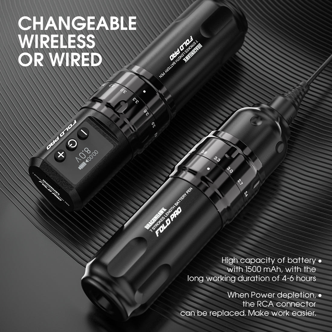 Máquina de tatuaje inalámbrica Dragonhawk Fold Pro PMU con 7 longitudes de trazo - Envío gratuito