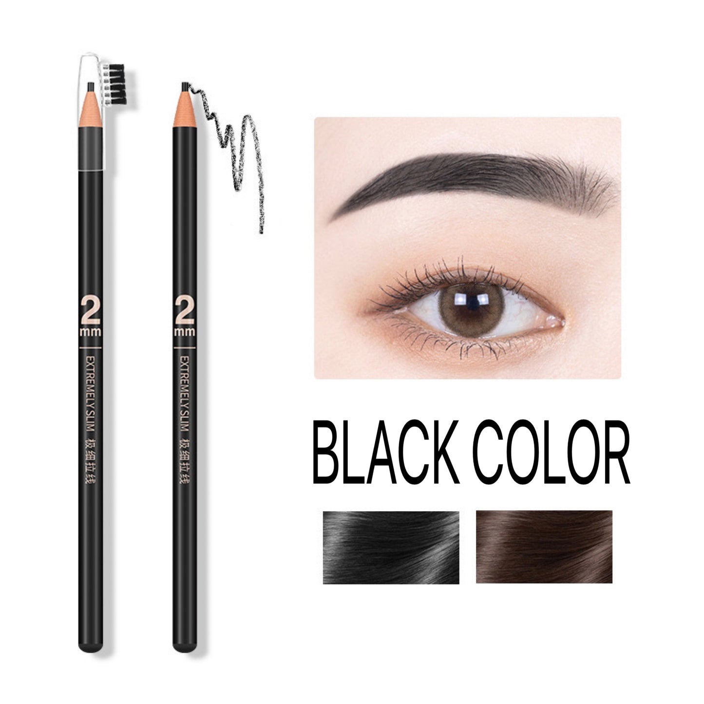 Black Color Permanent Makeup Microblading Hairstroke 2mm Extremely Slim Eyebrow Pencil