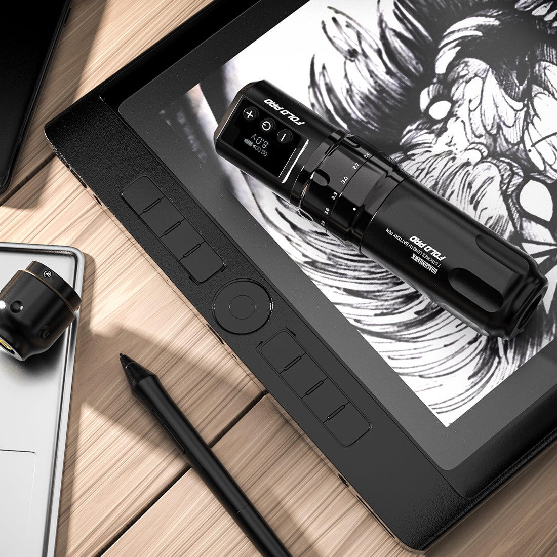 Máquina de tatuaje inalámbrica Dragonhawk Fold Pro PMU con 7 longitudes de trazo - Envío gratuito