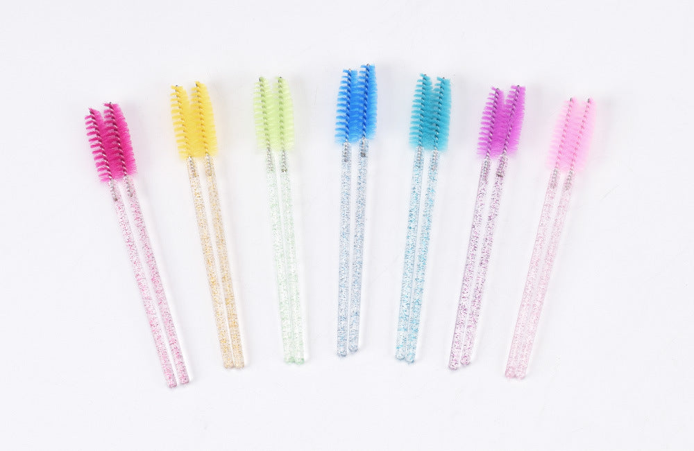 Disposable Crystal Handle Mascara Wands – Nylon Bristle Makeup Brushes for Lash Extensions, Brow Grooming, and Lip Gloss Application - 10 Packs