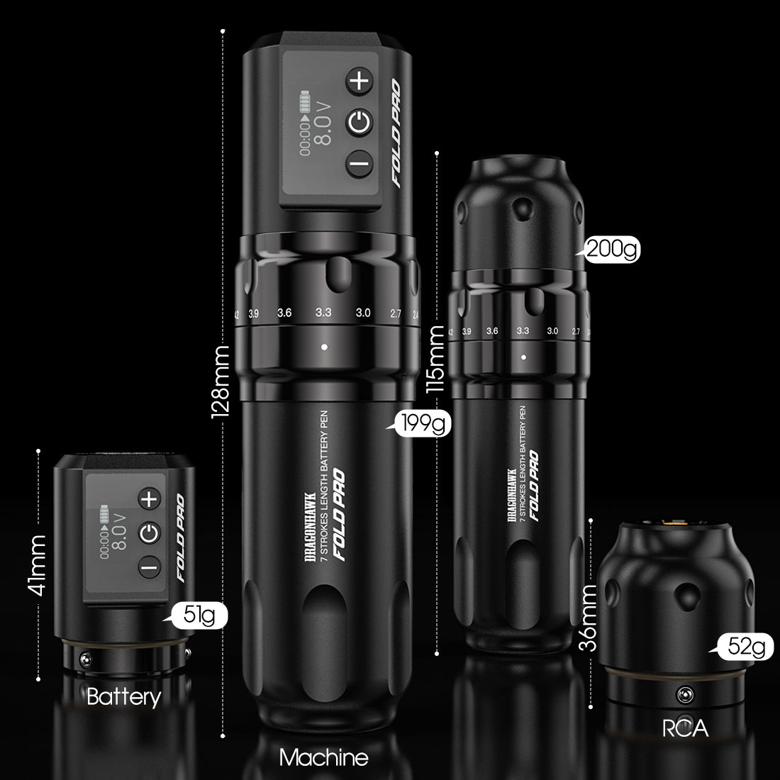 Máquina de tatuaje inalámbrica Dragonhawk Fold Pro PMU con 7 longitudes de trazo - Envío gratuito