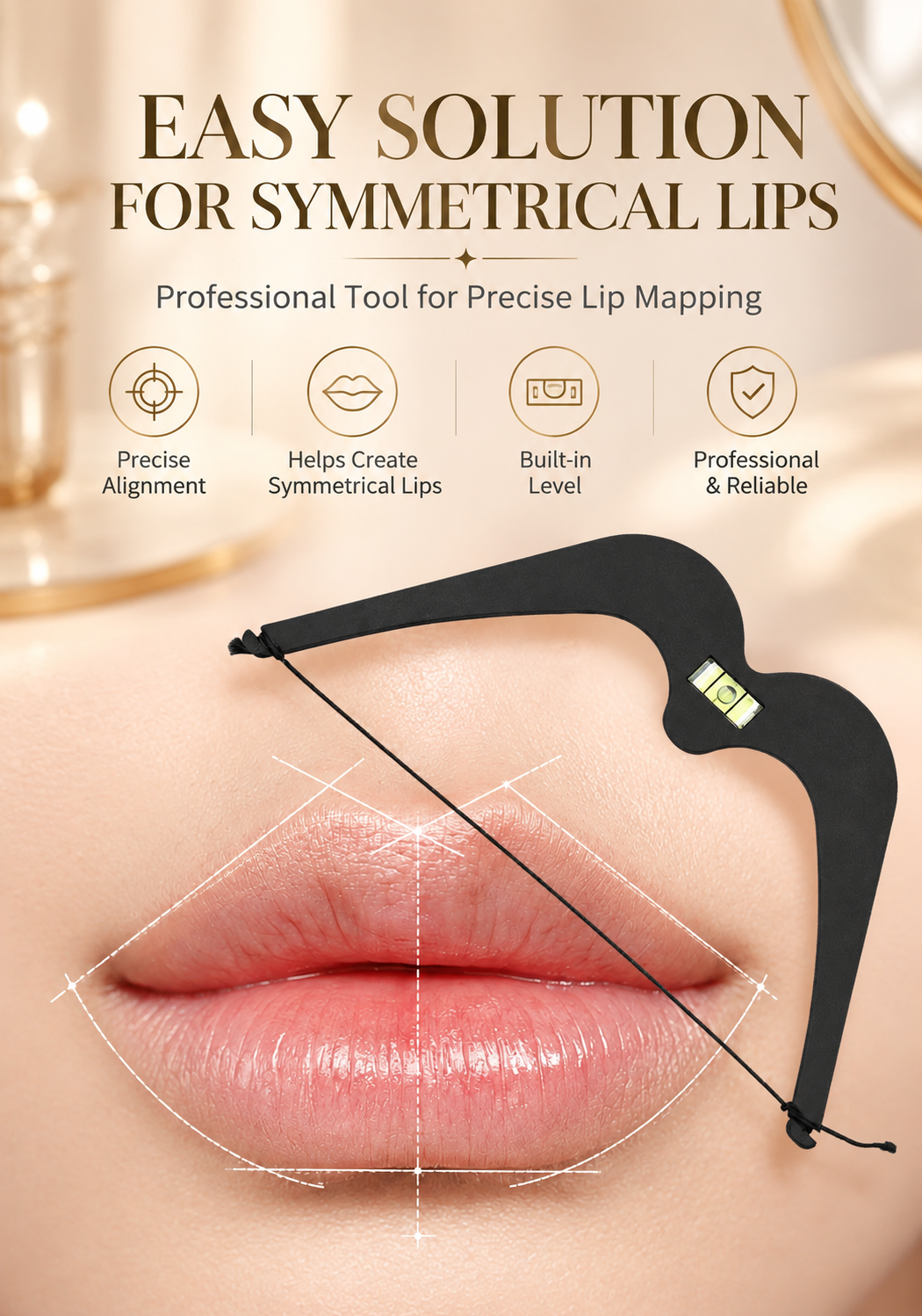 Professional PMU Lip Mapping Ruler with Bubble Level – Metal Lip Symmetry Design Tool