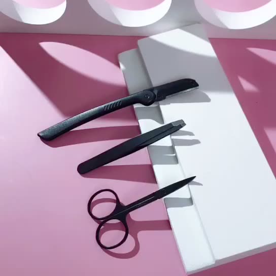 3-in-1 Stainless Steel Eyebrow Grooming Kit – Precision Tweezers, Scissors & Razor for Perfect Brows