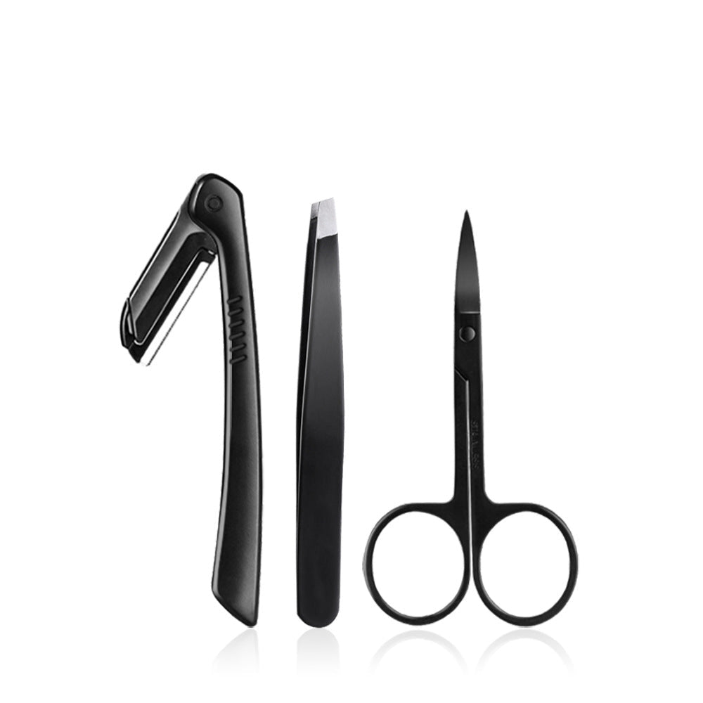 3-in-1 Stainless Steel Eyebrow Grooming Kit – Precision Tweezers, Scissors & Razor for Perfect Brows