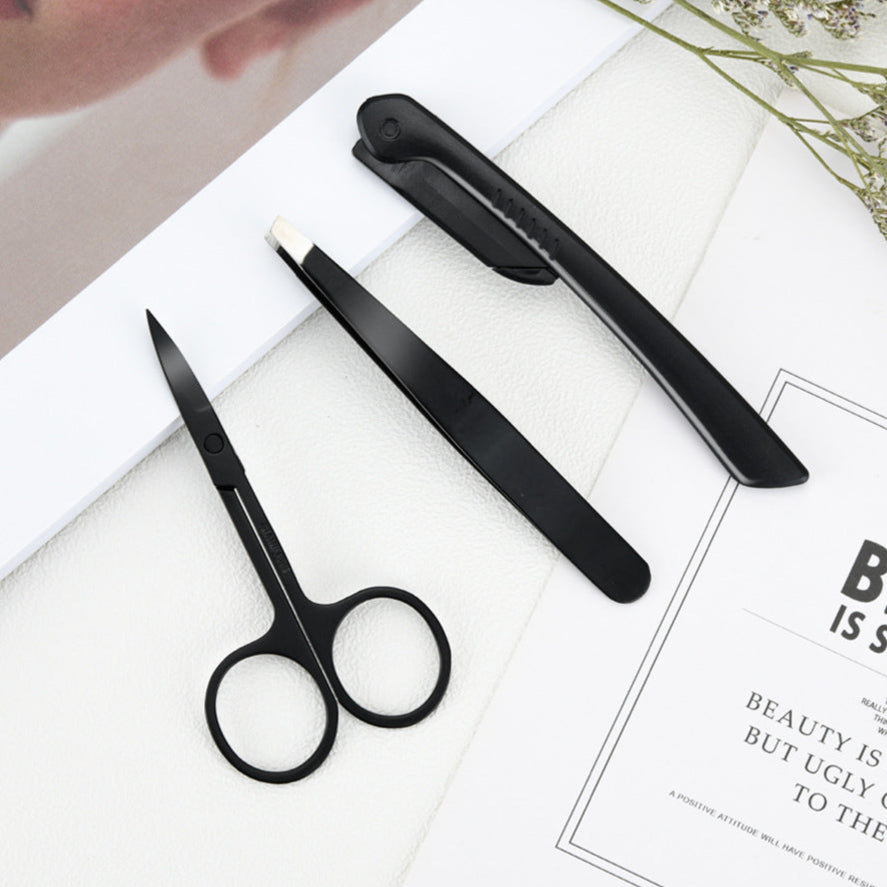 3-in-1 Stainless Steel Eyebrow Grooming Kit – Precision Tweezers, Scissors & Razor for Perfect Brows