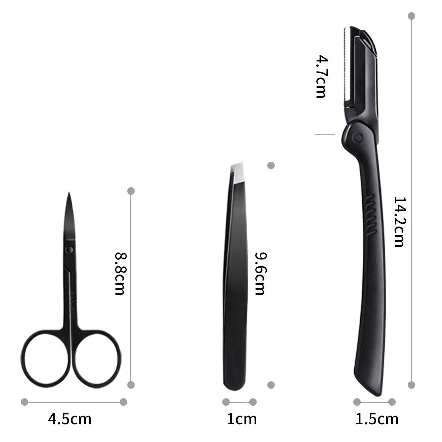 3-in-1 Stainless Steel Eyebrow Grooming Kit – Precision Tweezers, Scissors & Razor for Perfect Brows