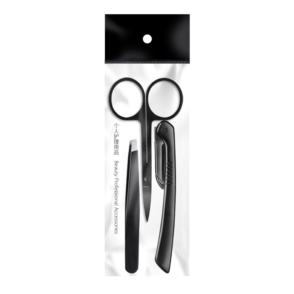 3-in-1 Stainless Steel Eyebrow Grooming Kit – Precision Tweezers, Scissors & Razor for Perfect Brows