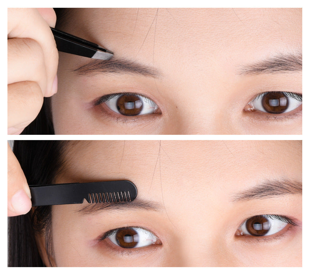 2-in-1 Stainless Steel Eyebrow Tweezers with Comb – Precision Grooming Tool for Eyebrows & Facial Hair