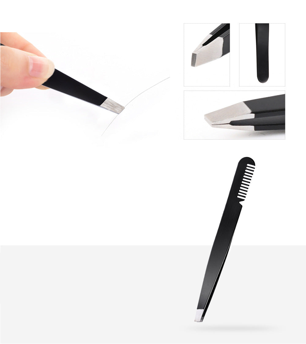 2-in-1 Stainless Steel Eyebrow Tweezers with Comb – Precision Grooming Tool for Eyebrows & Facial Hair
