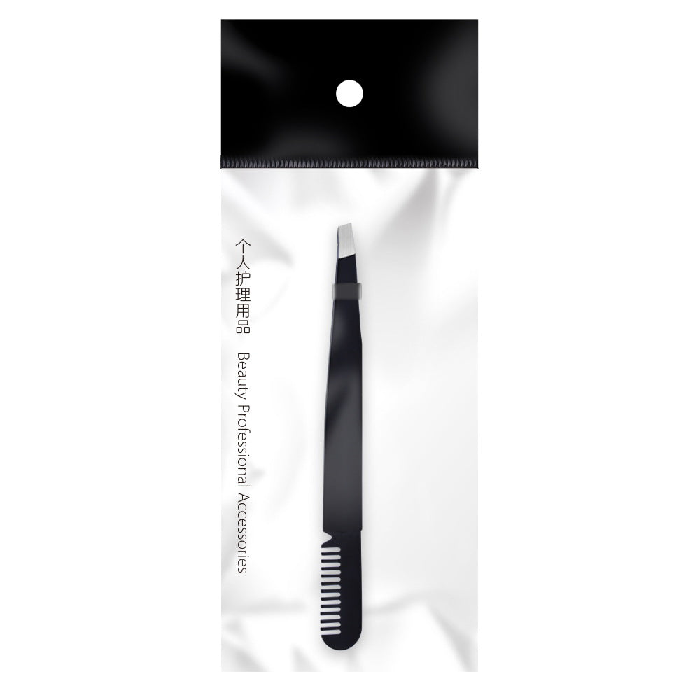 2-in-1 Stainless Steel Eyebrow Tweezers with Comb – Precision Grooming Tool for Eyebrows & Facial Hair