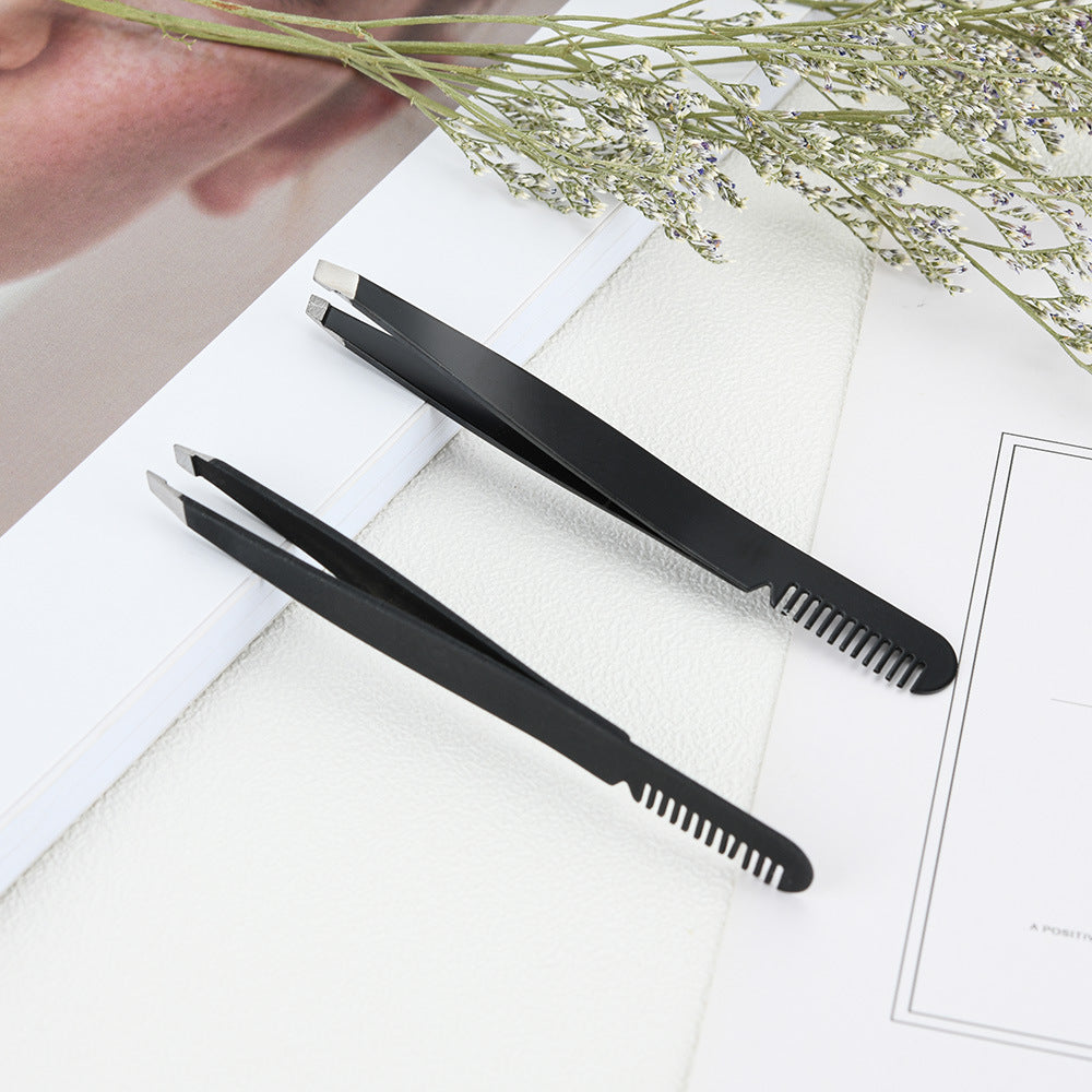 2-in-1 Stainless Steel Eyebrow Tweezers with Comb – Precision Grooming Tool for Eyebrows & Facial Hair