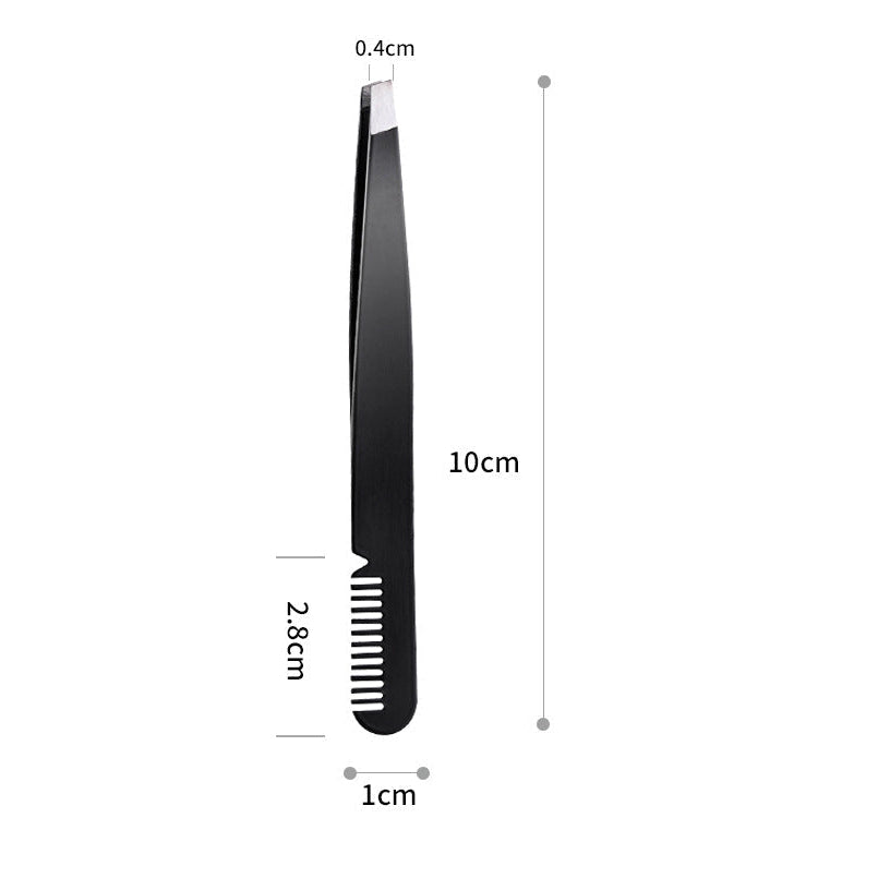 2-in-1 Stainless Steel Eyebrow Tweezers with Comb – Precision Grooming Tool for Eyebrows & Facial Hair