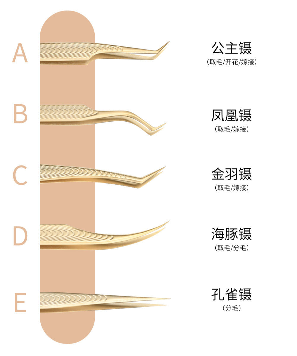Premium Gold Precision Wimpernverlängerungspinzette – 5 spezielle Designs für professionelle Wimpernstylisten