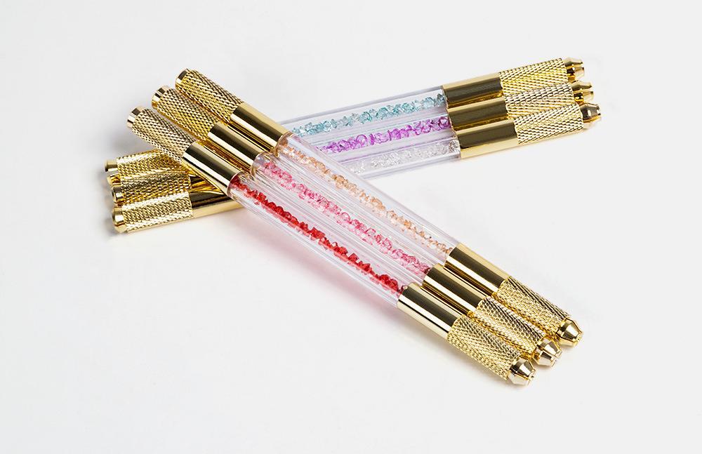 Golden Dual-Head Crystal Microblading Pen with Rhinestone Design – 10 Pieces